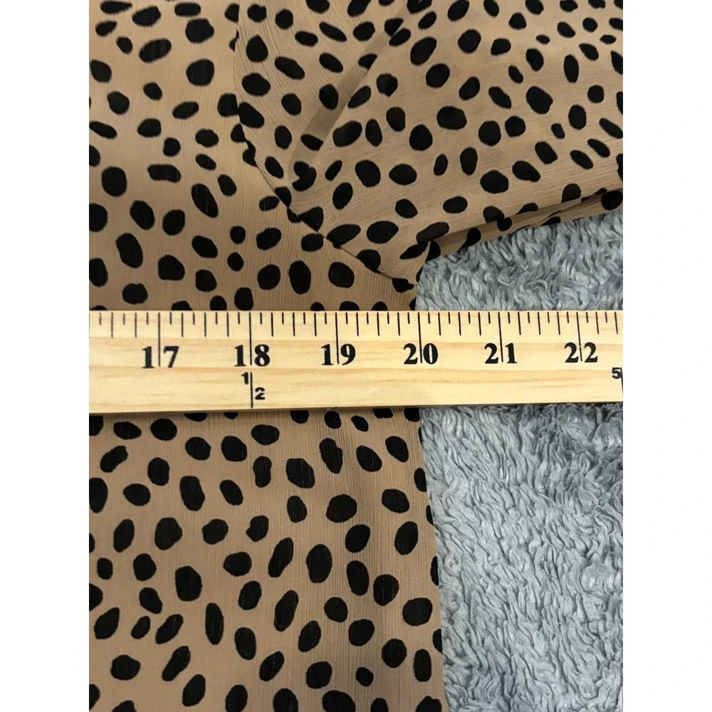 J Crew Smocked Puff Sleeve Blouse Womens Medium Brown Spotted Ruffle V-Neck Top